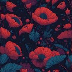 Red and pink poppies. Watercolor digital 2D painting. Painted flowers. Floral pattern. Background for design projects. Ornament for fabric and packaging design. Generative AI.