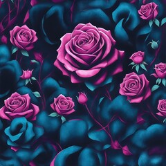 Pink roses. Watercolor digital 2D painting. Painted flowers. Floral pattern. Background for design projects. Ornament for fabric and packaging design. Generative AI.