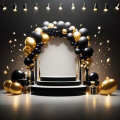 Black Friday Display Podium Product,Black And Gold Concept,Elegant Podium Decoration