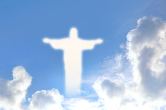 Ascension of Christ. Shining silhouette in the clouds