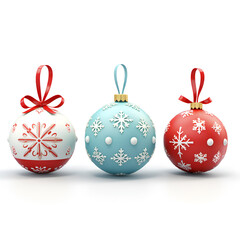Set of cute christmas tree balls and ornaments on white background. Collection of stickers and designs for the holidays.