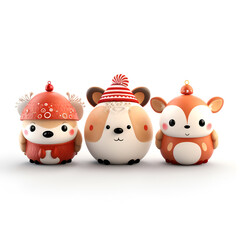 Obraz premium Set of Cute animal themed christmas tree ornaments on white background different styles and colors