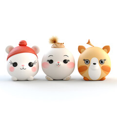 Obraz premium Set of Cute animal themed christmas tree ornaments on white background different styles and colors