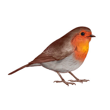 watercolor drawing sketch of wild bird, robin redbreast , natural illustration an white background
