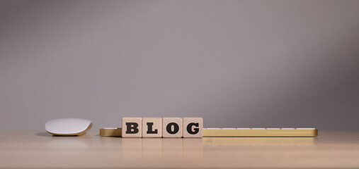 Blog word concept Keyboard and mouse on the table