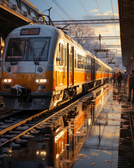 Fototapeta premium public transport concept. Electric train arriving at the stop