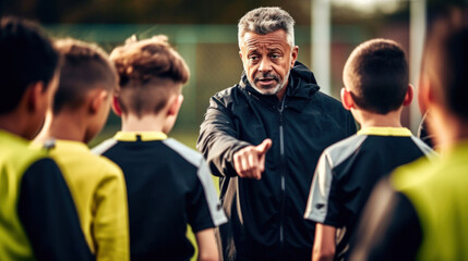 Senior man imparts football wisdom to his team. Generative AI