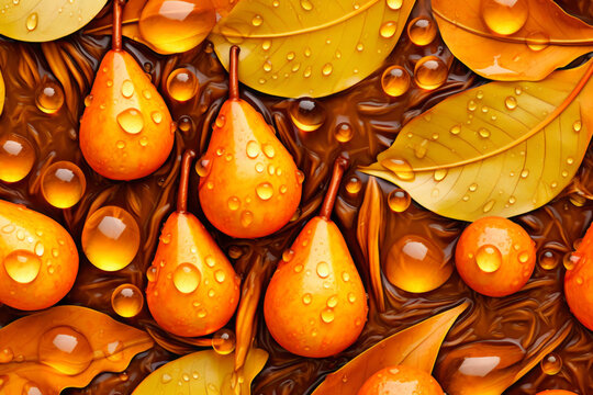 Background of yellow pear pattern in waterdrops