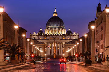 Saint Peter Basilica in the Vatican, night view