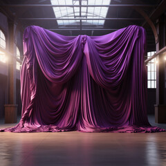  Purple cotton curtains hang loosely i
