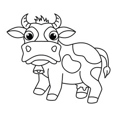 Funny cow cartoon for coloring book.