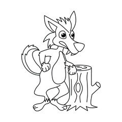 Funny wolf cartoon for coloring book.