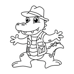 Funny crocodile cartoon for coloring book.