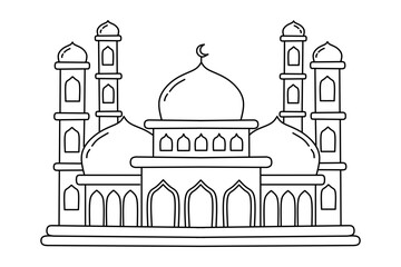 Mosque islamic building line art for coloring page activity 