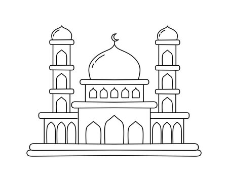 black and white mosque building outline clip art preview