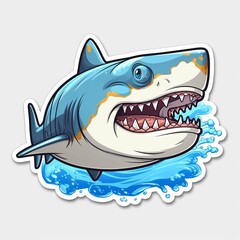 Free cartoon sticker shark swimming Generative AI