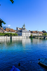 Solothurn, Aare, Altstadt, Kathedrale, St. Ursen-Kathedrale, Barock, Stadt, Fluss, Boote,...