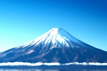 雪をかぶった富士山と青空