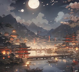Background of Chinese Traditional Festival Mid-Autumn Festival,created with generative ai tecnology.