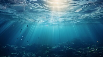 underwater scene with bubbles scene with sun rays Generate AI - obrazy, fototapety, plakaty