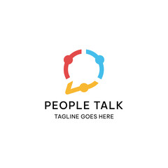 PEOPLE TALK LOGO CONCEPT. BUBBLE CHAT WITH A GROUP OF PEOPLE LOGO DESIGN