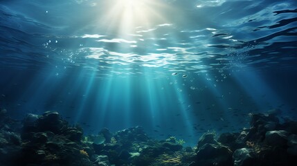 Fototapeta premium underwater scene with bubbles scene with sun rays Generate AI