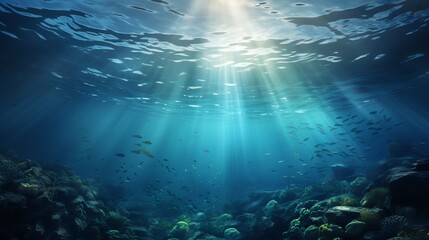 Fototapeta premium underwater scene with bubbles scene with sun rays Generate AI