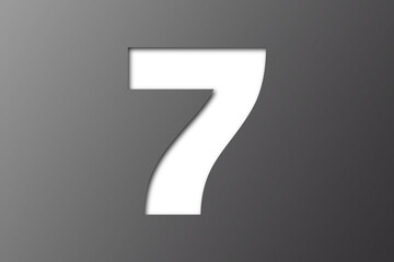 Black paper font number 7 isolated on transparent background.