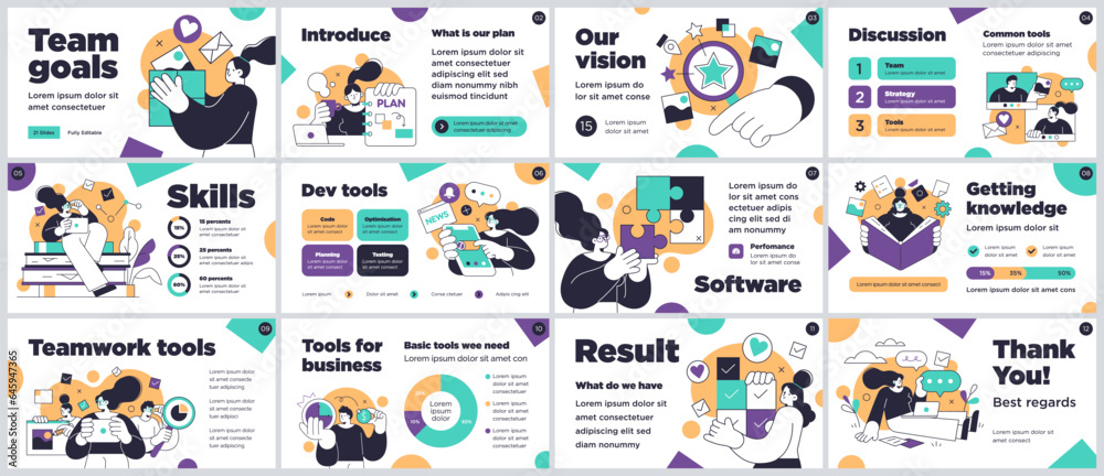 Wall mural presentation and slide layout background. design template with business people. use for business ann