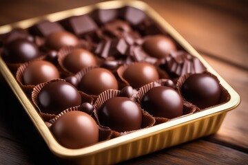 Obraz na płótnie Canvas chocolates on wooden table