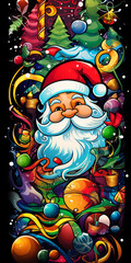 Christmas festive background with Santa Claus and gifts