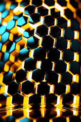 abstract black hexagon pattern on gold neon background technology style. ai generative