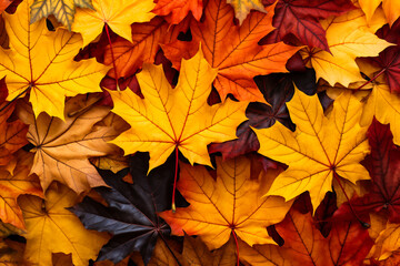 Naklejka na ściany i meble Autumn leaves background. Fall, seasonal, maple and beauty in nature. Red color autumn Wallpaper Image, design elements.