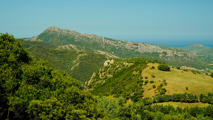Obraz premium Il Monte Albo Baronie al tramonto visto da Lodè. Provincia di Nuoro, Sardegna. Italia