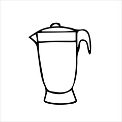 Mixer, ladle with lid. Vector black-and-white hand-drawn illustration. Isolated object. Clipart, template, sketch, icon, logo. a shadow.