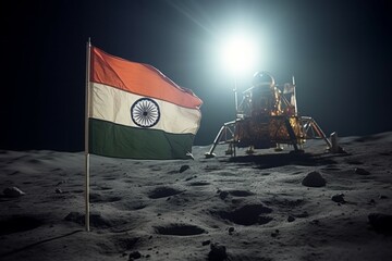 Indian flag on moon. Generate Ai - obrazy, fototapety, plakaty