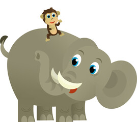 Cartoon wild animal happy young elephant on white background - illustration for the children