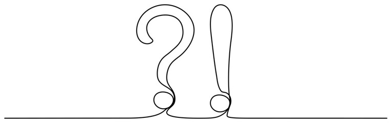 Question and exclamation mark continuous one line drawn. Q and A symbol. Vector illustration isolated on white.