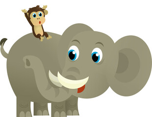Cartoon wild animal happy young elephant on white background - illustration for the children