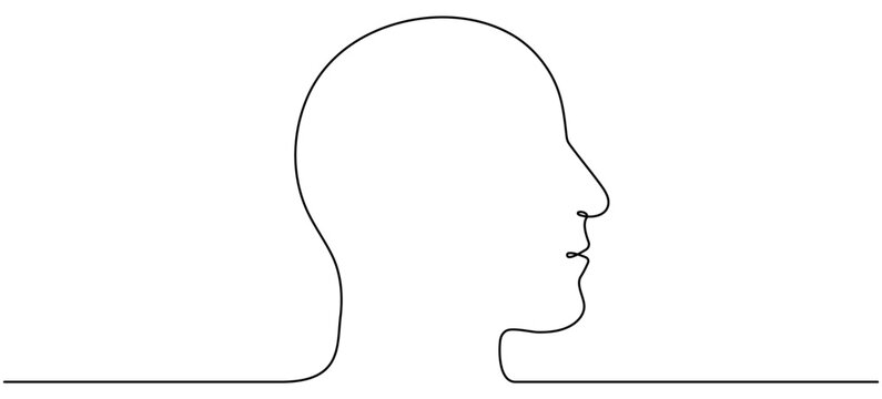 Continuous line drawing man head. Male face linear empty frame. Vector illustration isolated on white.