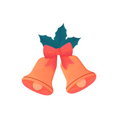 Christmas bells with bow and twig vector