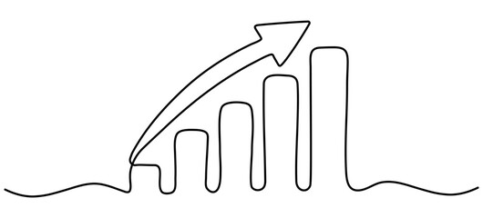 Growing graph with arrow continuous line drawn. Successful business concept. Vector illustration isolated on white.