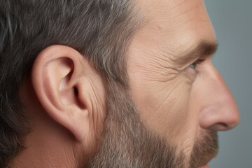 Obraz premium Man hearing problem closeup view. Generate Ai