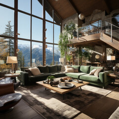 Fototapeta premium An alpine chalet nestled in the snowy mountains 