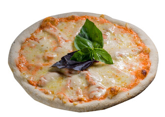 Pizza margarita with tomato sauce, tomatoes and cheese. 
