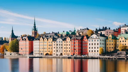 Selbstklebende Fototapete Stockholm Charming Colorful Houses: A Vibrant Neighborhood's Delight
