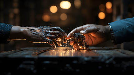 Robot and human are touching each other