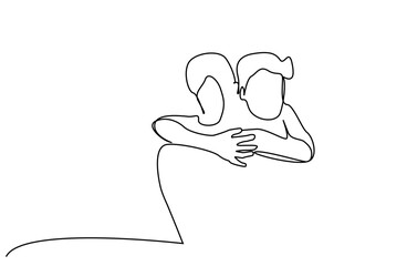mother and young child hugging, rejoicing, meeting line art design