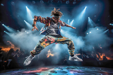 Breakdancer captivates the audience with a creative and energetic routine at a thrilling breakdance sport competition