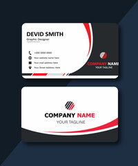 Creative and Clean Double-sided Business Card Template. Red and Black Colors. 